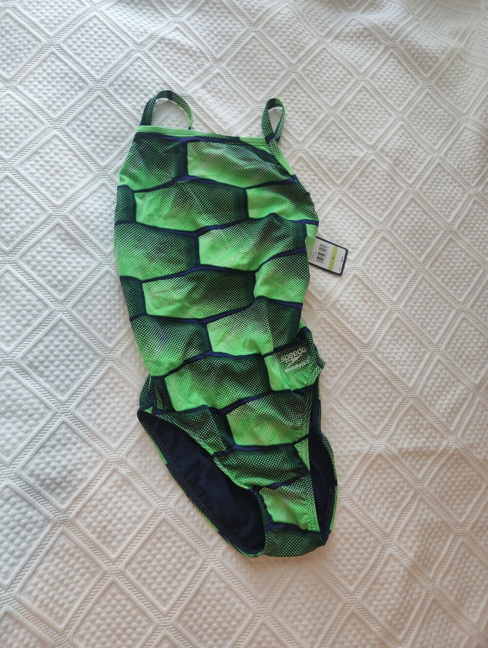 Speedo Navy and Green Patterned Girls One-Piece Swim Suit